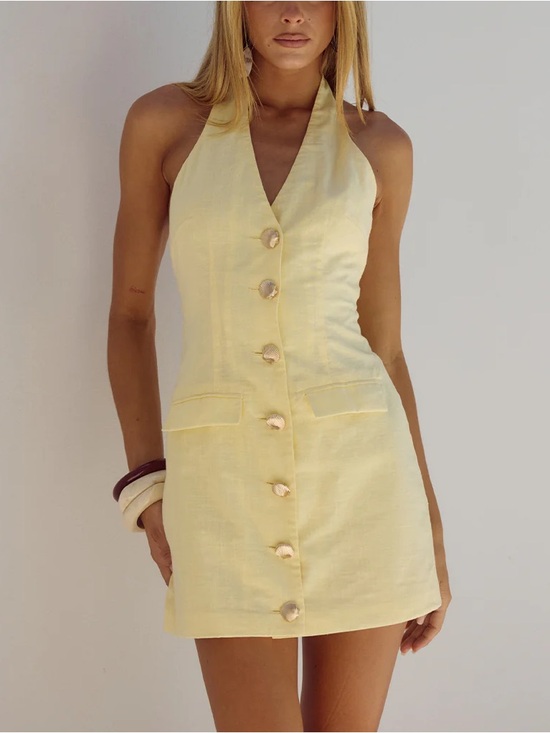 REVOLVE Dresses & Skirts - NWT REVOLVE Australia SHOWPO Seven Wonders yellow 100% cotton halter dress US S